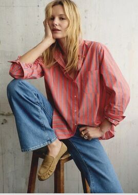 Sezane Max Shirt Red And Ecru Stripes - Size 0